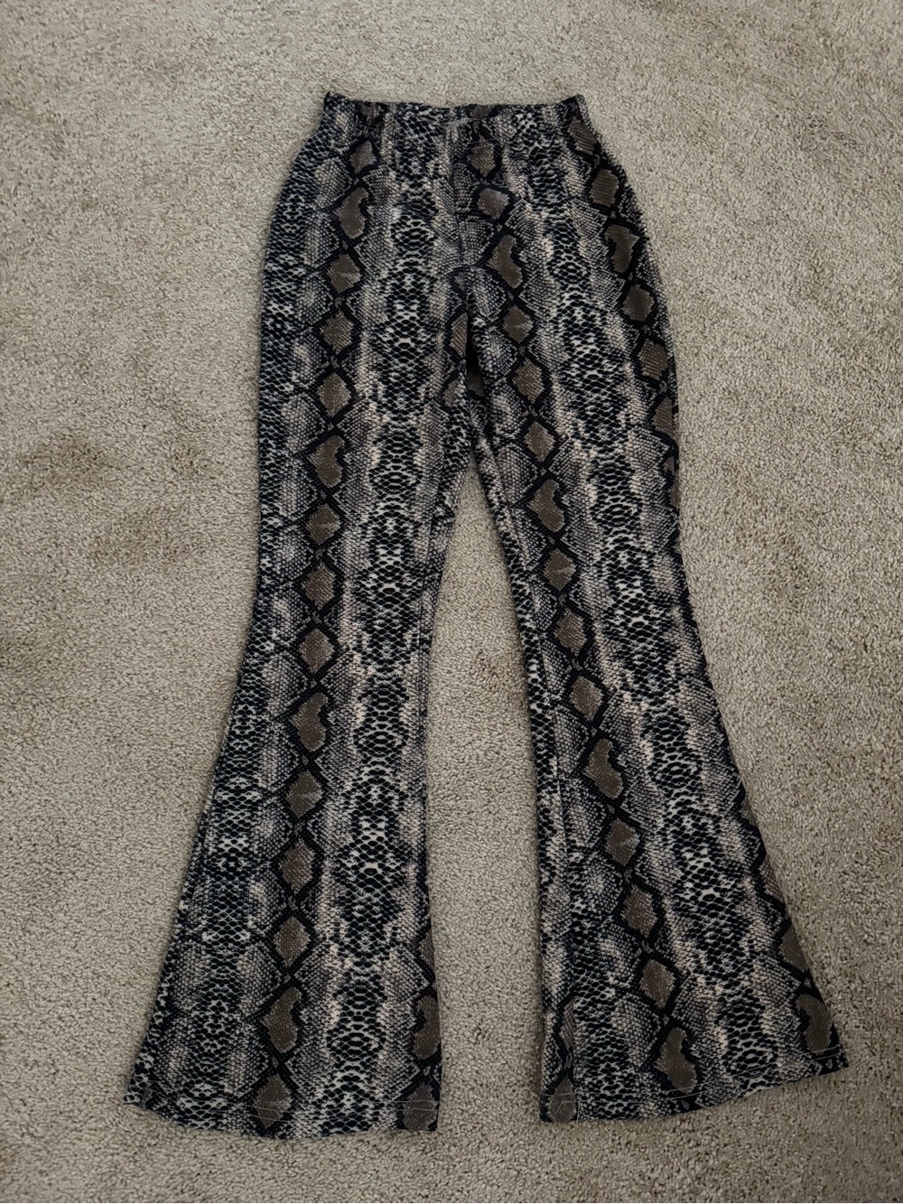 Snake Print Flare Pants in Black and Brown